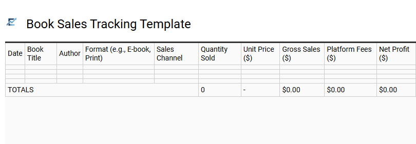 Book Sales Tracking Template