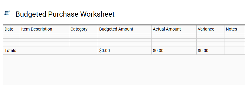 Budgeted Purchase Worksheet