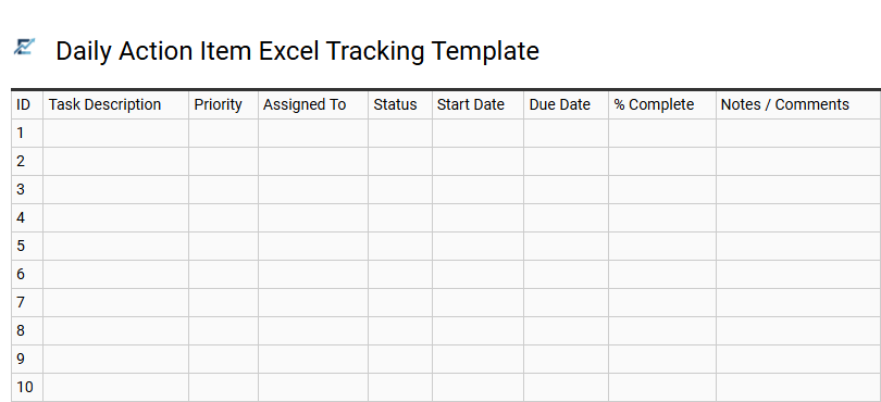 Daily Action Item Excel Tracking Template