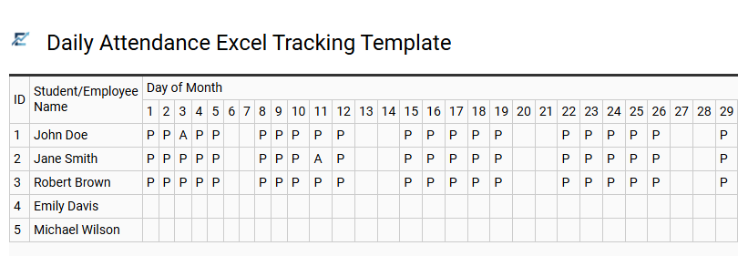 Daily Attendance Excel Tracking Template