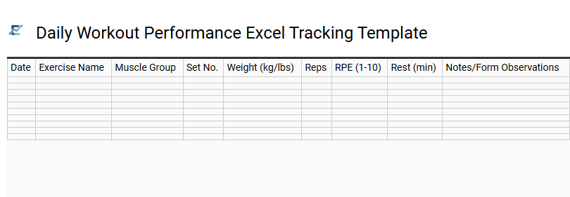 Daily Workout Performance Excel Tracking Template