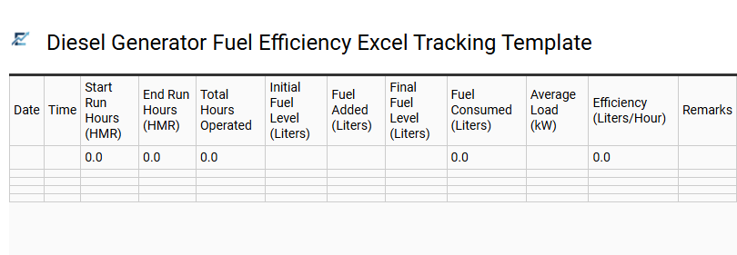 Diesel Generator Fuel Efficiency Excel Tracking Template