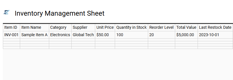 Inventory Management Sheet