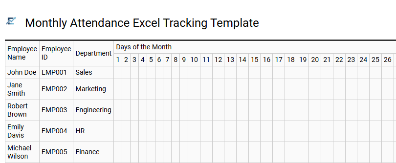 Monthly Attendance Excel Tracking Template
