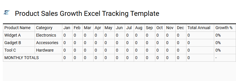 Product Sales Growth Excel Tracking Template