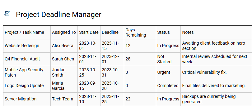 Project Deadline Manager