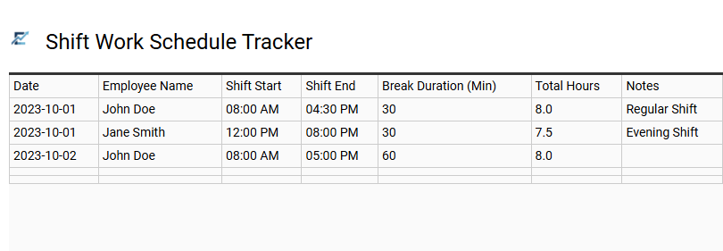 Shift Work Schedule Tracker