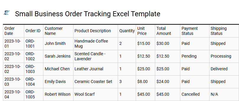 Small Business Order Tracking Excel Template