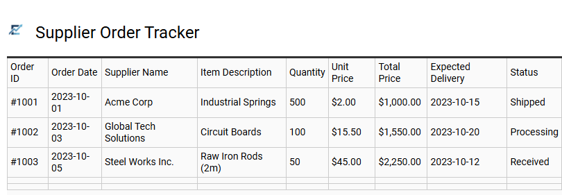 Supplier Order Tracker