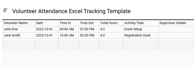 Volunteer Attendance Excel Tracking Template