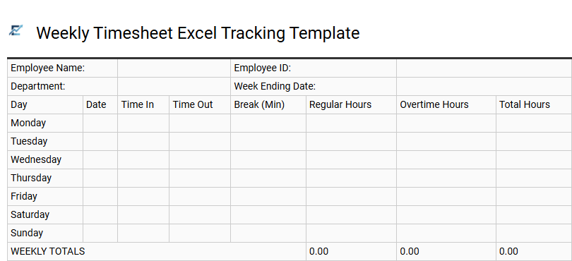Weekly Timesheet Excel Tracking Template