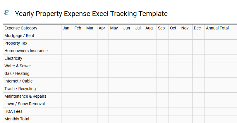 Yearly Property Expense Excel Tracking Template