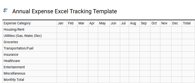 Annual Expense Excel Tracking Template