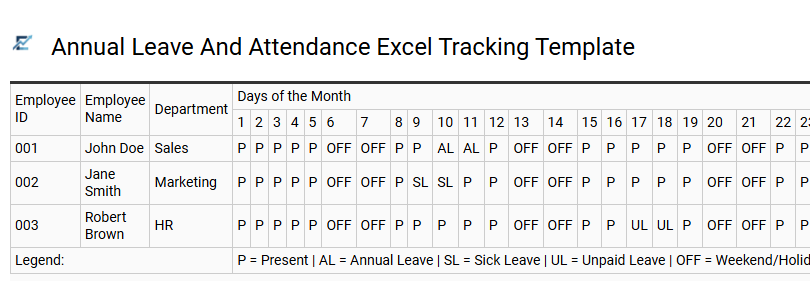 Annual Leave And Attendance Excel Tracking Template