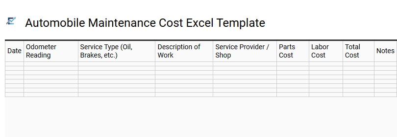 Automobile Maintenance Cost Excel Template