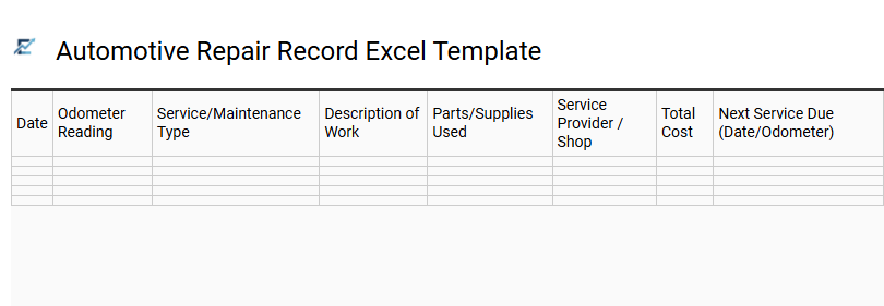 Automotive Repair Record Excel Template