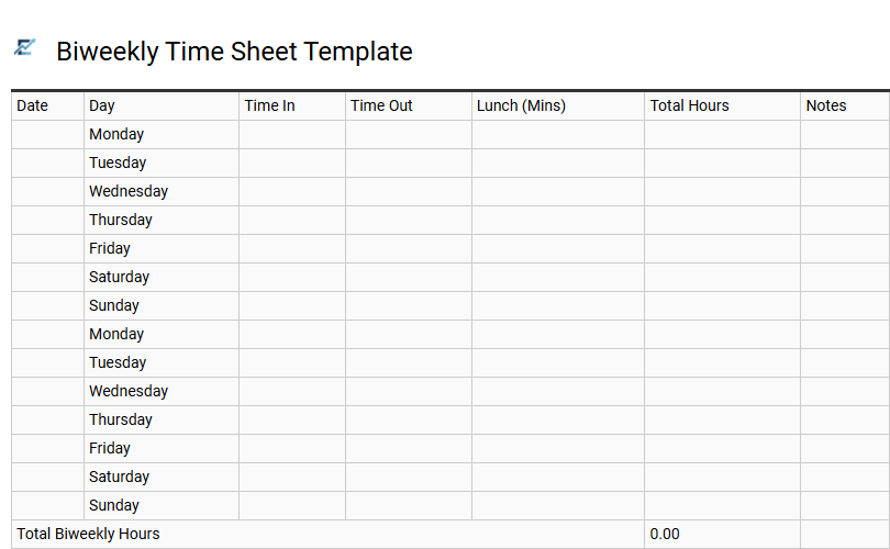 Biweekly Time Sheet Template