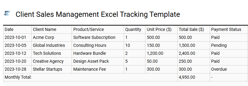 Client Sales Management Excel Tracking Template