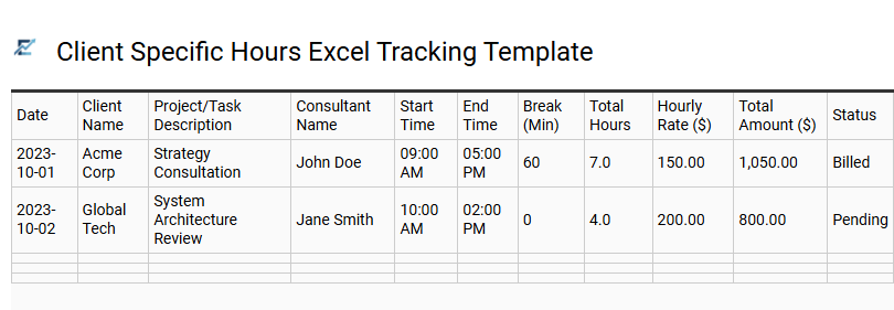 Client Specific Hours Excel Tracking Template