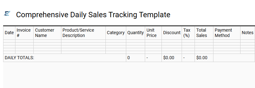 Comprehensive Daily Sales Tracking Template