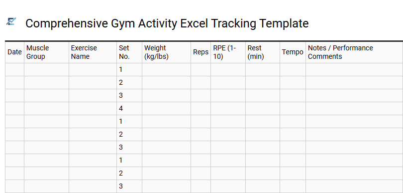 Comprehensive Gym Activity Excel Tracking Template