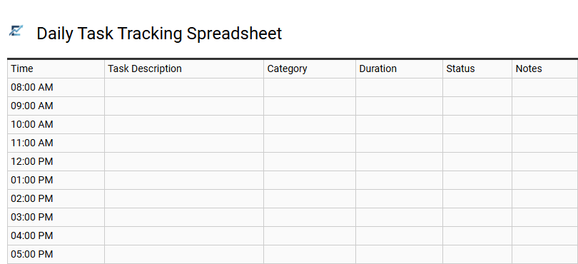 Daily Task Tracking Spreadsheet