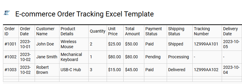 E-commerce Order Tracking Excel Template