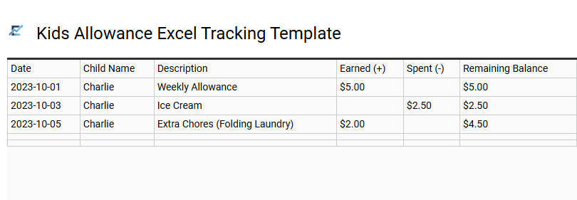 Kids Allowance Excel Tracking Template