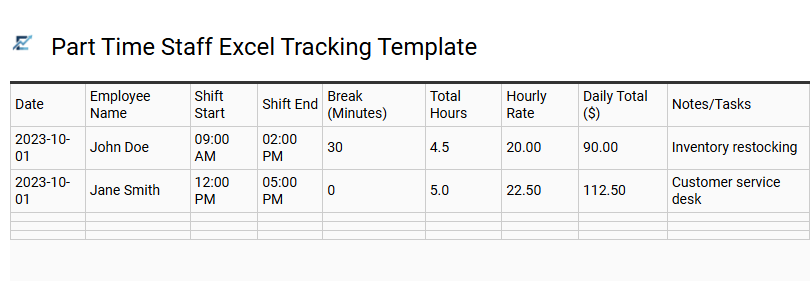 Part Time Staff Excel Tracking Template