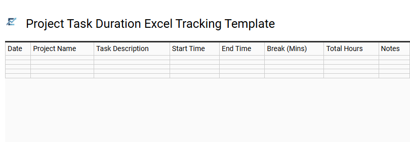 Project Task Duration Excel Tracking Template