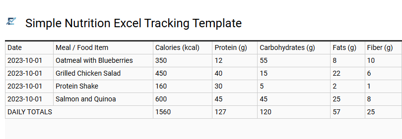 Simple Nutrition Excel Tracking Template