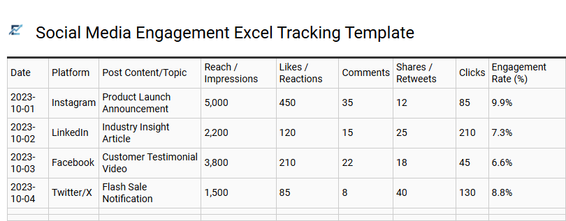 Social Media Engagement Excel Tracking Template