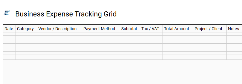 Business Expense Tracking Grid