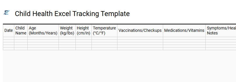 Child Health Excel Tracking Template