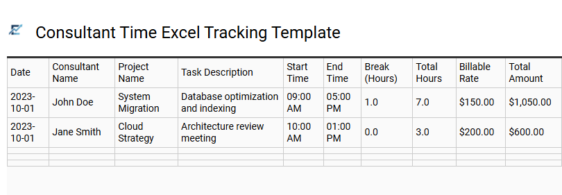 Consultant Time Excel Tracking Template