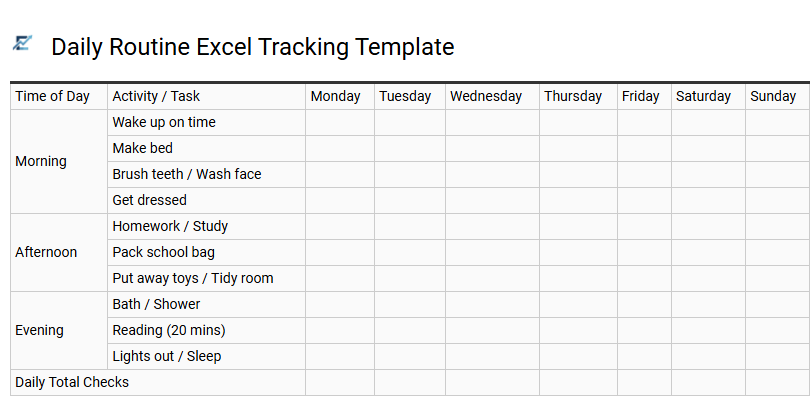 Daily Routine Excel Tracking Template