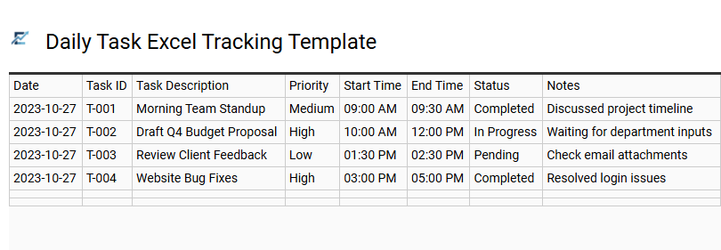 Streamline Daily Productivity with a Comprehensive Excel Task Tracking Spreadsheet
