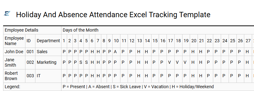 Holiday And Absence Attendance Excel Tracking Template