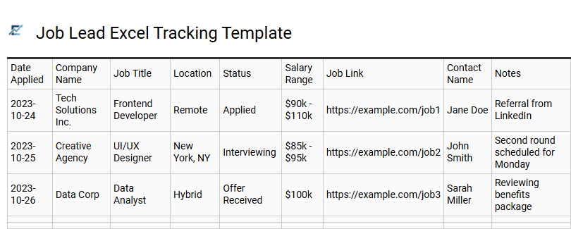 Job Lead Excel Tracking Template