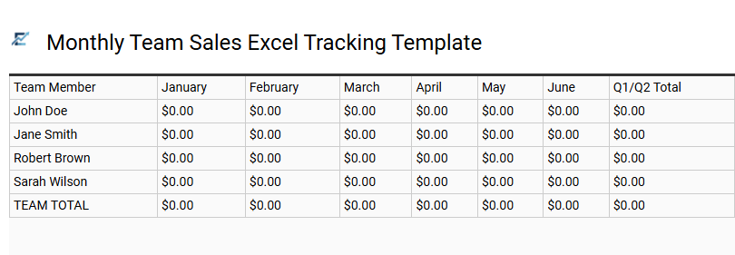Monthly Team Sales Excel Tracking Template