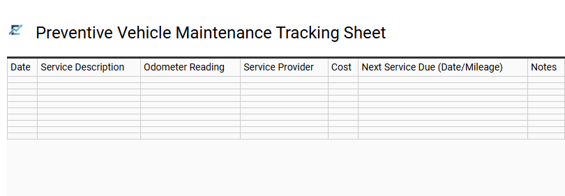 Preventive Vehicle Maintenance Tracking Sheet