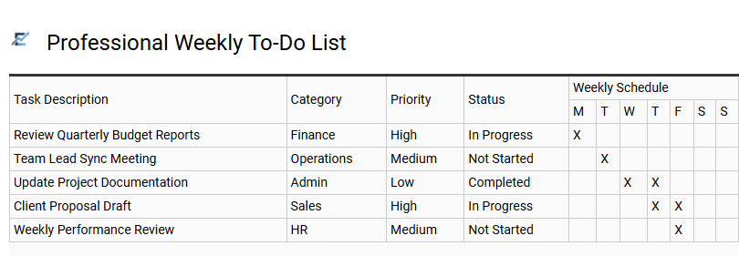 Professional Weekly To-Do List