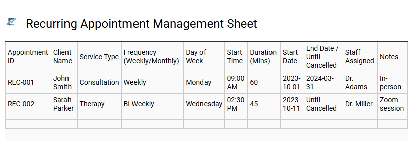 Recurring Appointment Management Sheet