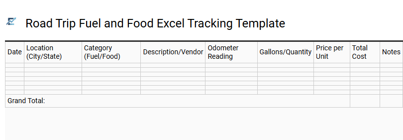 Road Trip Fuel and Food Excel Tracking Template