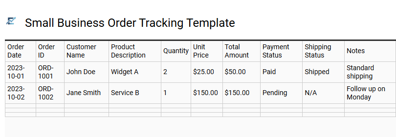 Small Business Order Tracking Template
