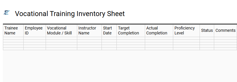 Vocational Training Inventory Sheet