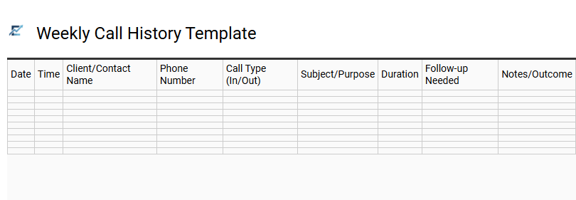 Weekly Call History Template