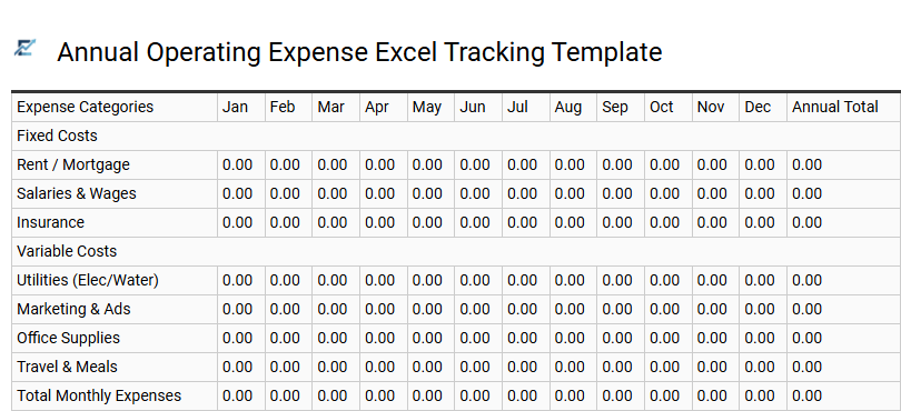 Annual Operating Expense Excel Tracking Template