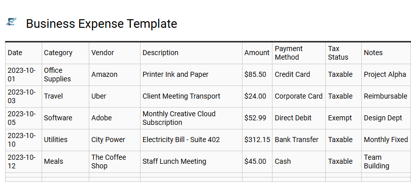 Business Expense Template