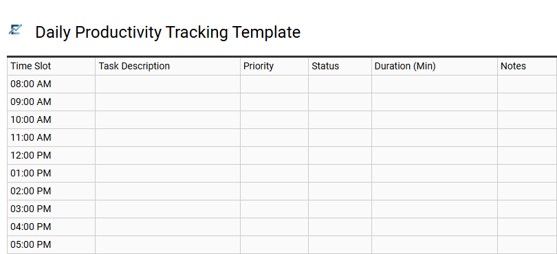 Daily Productivity Tracking Template